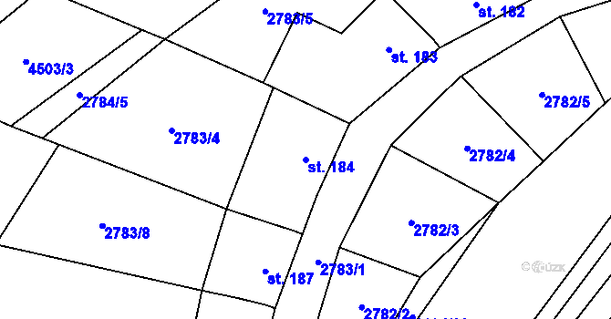Parcela st. 184 v KÚ Senorady, Katastrální mapa
