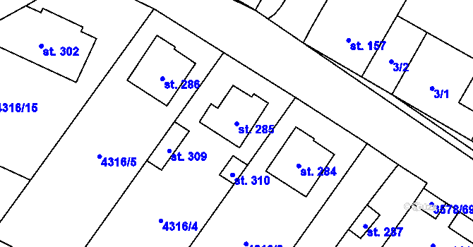 Parcela st. 285 v KÚ Senorady, Katastrální mapa