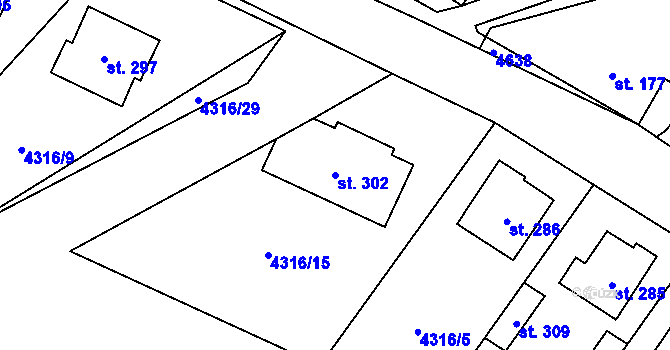Parcela st. 302 v KÚ Senorady, Katastrální mapa