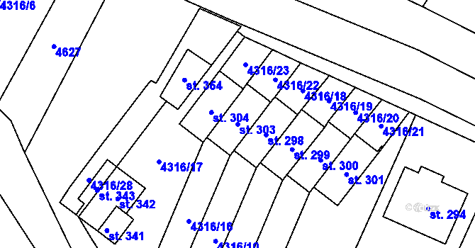 Parcela st. 303 v KÚ Senorady, Katastrální mapa