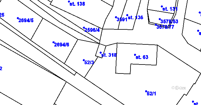 Parcela st. 318 v KÚ Senorady, Katastrální mapa