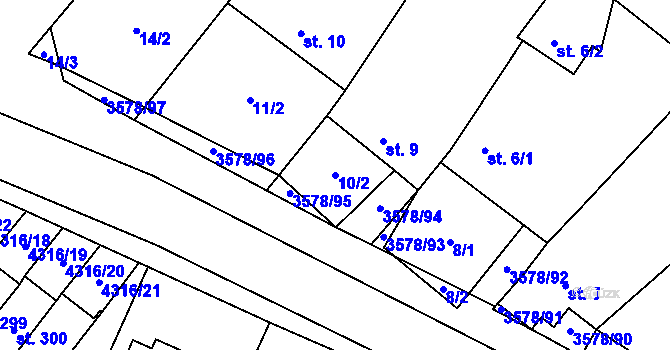 Parcela st. 10/2 v KÚ Senorady, Katastrální mapa
