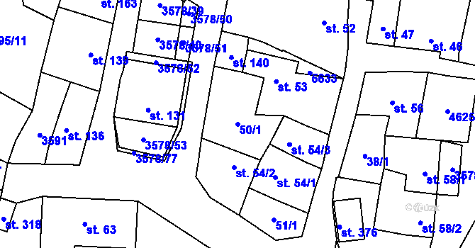 Parcela st. 50/1 v KÚ Senorady, Katastrální mapa