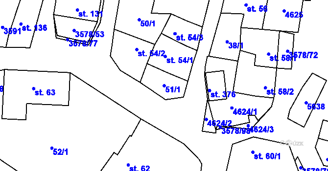 Parcela st. 51/1 v KÚ Senorady, Katastrální mapa