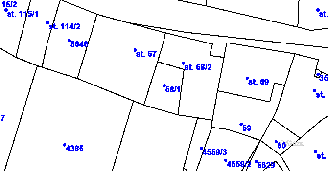 Parcela st. 58/1 v KÚ Senorady, Katastrální mapa