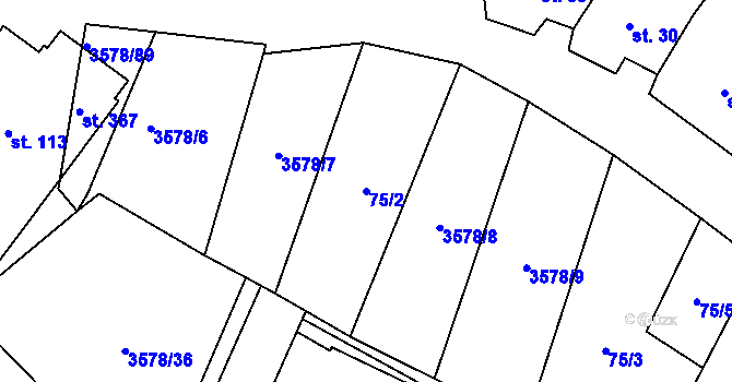 Parcela st. 75/2 v KÚ Senorady, Katastrální mapa