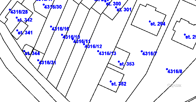 Parcela st. 4316/13 v KÚ Senorady, Katastrální mapa