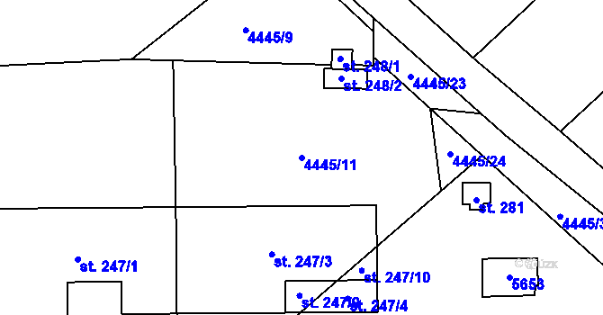 Parcela st. 4445/11 v KÚ Senorady, Katastrální mapa