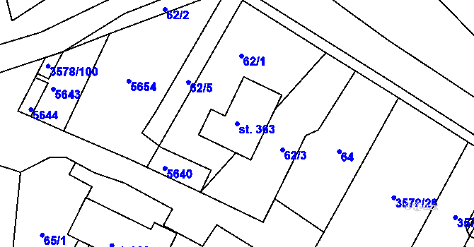Parcela st. 363 v KÚ Senorady, Katastrální mapa