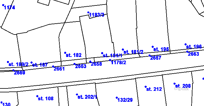 Parcela st. 181/1 v KÚ Senožaty, Katastrální mapa