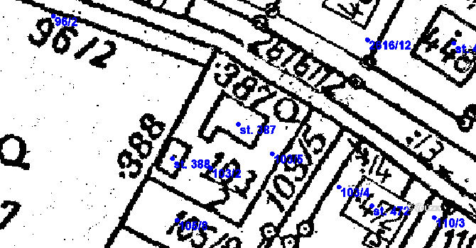 Parcela st. 387 v KÚ Senožaty, Katastrální mapa