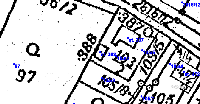 Parcela st. 388 v KÚ Senožaty, Katastrální mapa