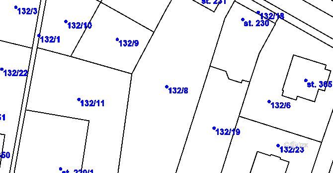 Parcela st. 132/8 v KÚ Senožaty, Katastrální mapa