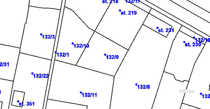 Parcela st. 132/9 v KÚ Senožaty, Katastrální mapa