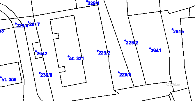 Parcela st. 229/2 v KÚ Senožaty, Katastrální mapa