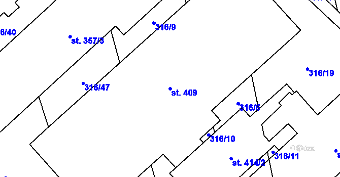 Parcela st. 409 v KÚ Senožaty, Katastrální mapa