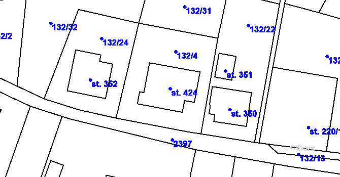 Parcela st. 424 v KÚ Senožaty, Katastrální mapa