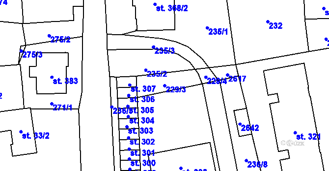 Parcela st. 229/3 v KÚ Senožaty, Katastrální mapa