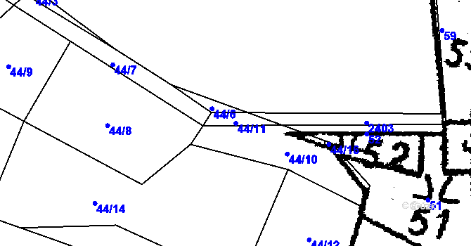 Parcela st. 44/11 v KÚ Senožaty, Katastrální mapa