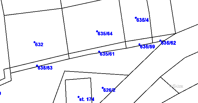 Parcela st. 635/61 v KÚ Senožaty, Katastrální mapa