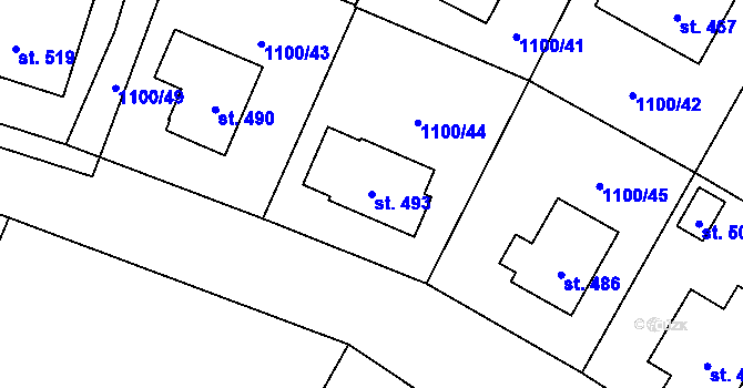 Parcela st. 493 v KÚ Senožaty, Katastrální mapa