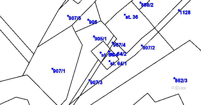 Parcela st. 64/4 v KÚ Syrov, Katastrální mapa