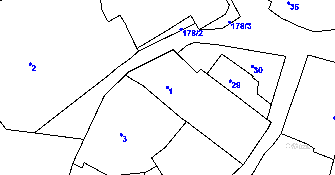 Parcela st. 1 v KÚ Sentice, Katastrální mapa