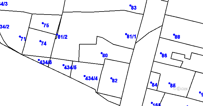 Parcela st. 80 v KÚ Sentice, Katastrální mapa