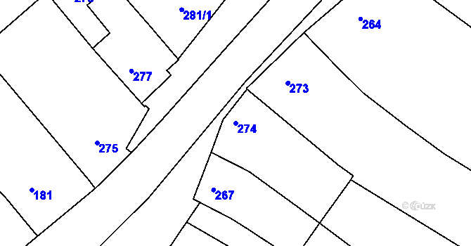 Parcela st. 274 v KÚ Sentice, Katastrální mapa