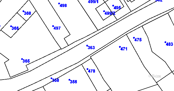 Parcela st. 363 v KÚ Sentice, Katastrální mapa