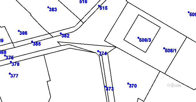 Parcela st. 374 v KÚ Sentice, Katastrální mapa