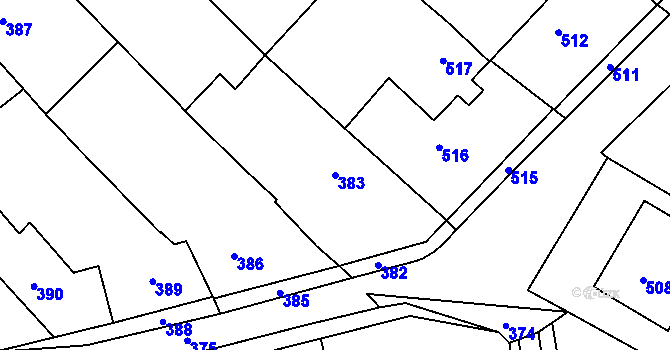 Parcela st. 383 v KÚ Sentice, Katastrální mapa