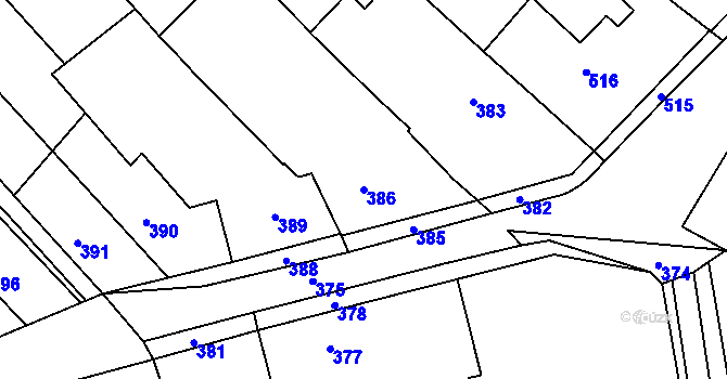 Parcela st. 386 v KÚ Sentice, Katastrální mapa