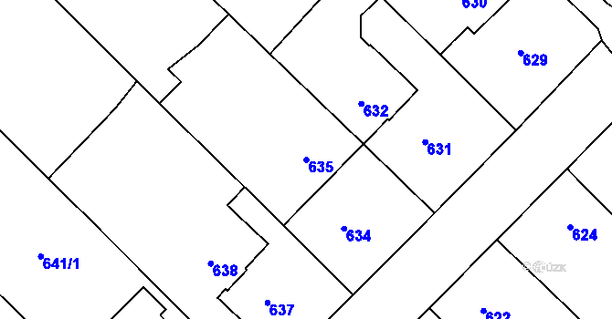 Parcela st. 635 v KÚ Sentice, Katastrální mapa