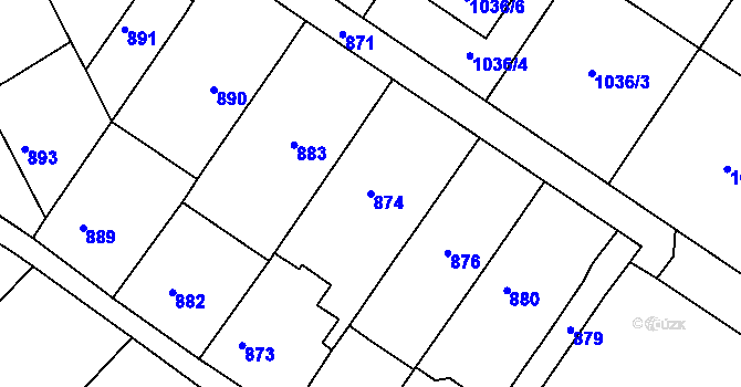 Parcela st. 874 v KÚ Sentice, Katastrální mapa