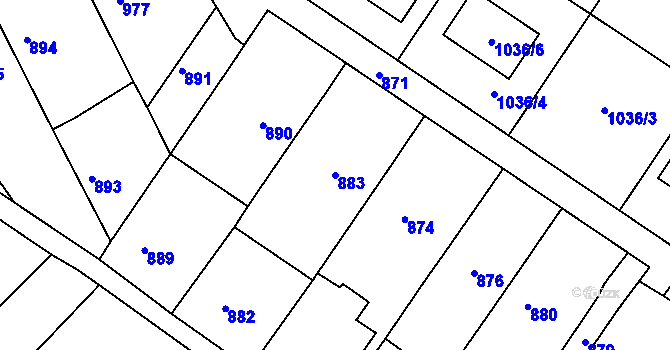 Parcela st. 883 v KÚ Sentice, Katastrální mapa