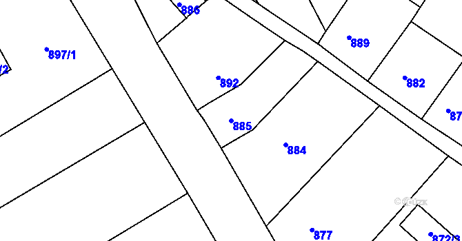 Parcela st. 885 v KÚ Sentice, Katastrální mapa