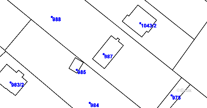 Parcela st. 987 v KÚ Sentice, Katastrální mapa