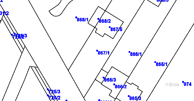 Parcela st. 867/1 v KÚ Sentice, Katastrální mapa