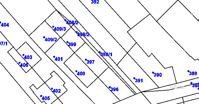 Parcela st. 398/1 v KÚ Sentice, Katastrální mapa