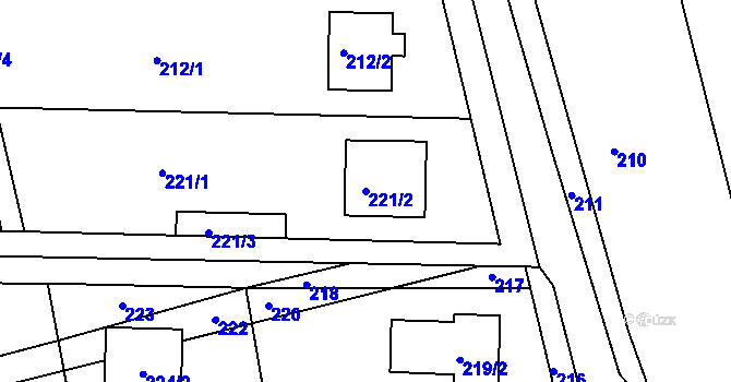 Parcela st. 221/2 v KÚ Sentice, Katastrální mapa