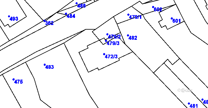 Parcela st. 472/3 v KÚ Sentice, Katastrální mapa