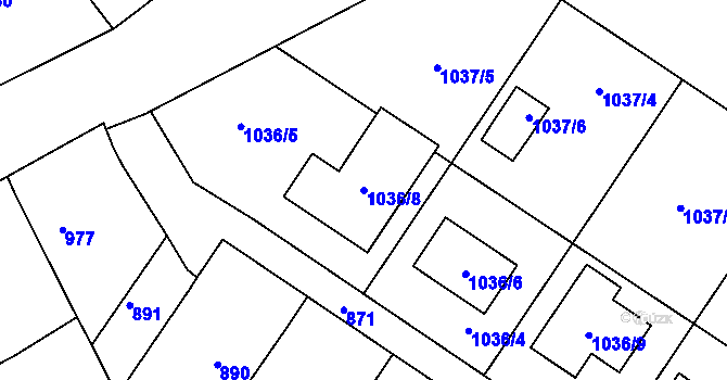 Parcela st. 1036/8 v KÚ Sentice, Katastrální mapa