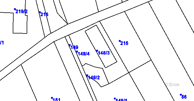 Parcela st. 148/3 v KÚ Sentice, Katastrální mapa