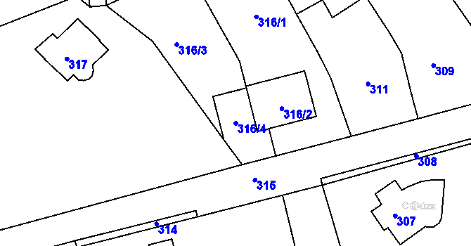 Parcela st. 316/4 v KÚ Sentice, Katastrální mapa