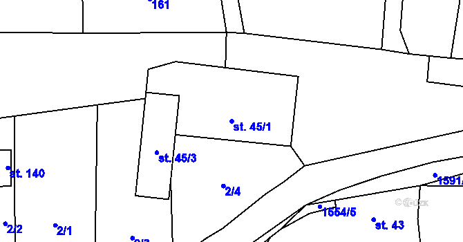 Parcela st. 45/1 v KÚ Líšnice u Sepekova, Katastrální mapa