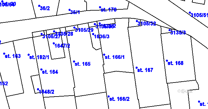 Parcela st. 166/1 v KÚ Sepekov, Katastrální mapa