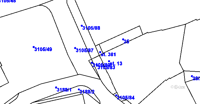 Parcela st. 381 v KÚ Sepekov, Katastrální mapa