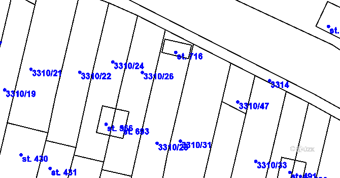 Parcela st. 3310/29 v KÚ Sepekov, Katastrální mapa