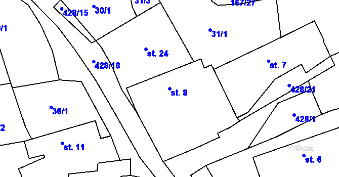 Parcela st. 8 v KÚ Zálší u Sepekova, Katastrální mapa